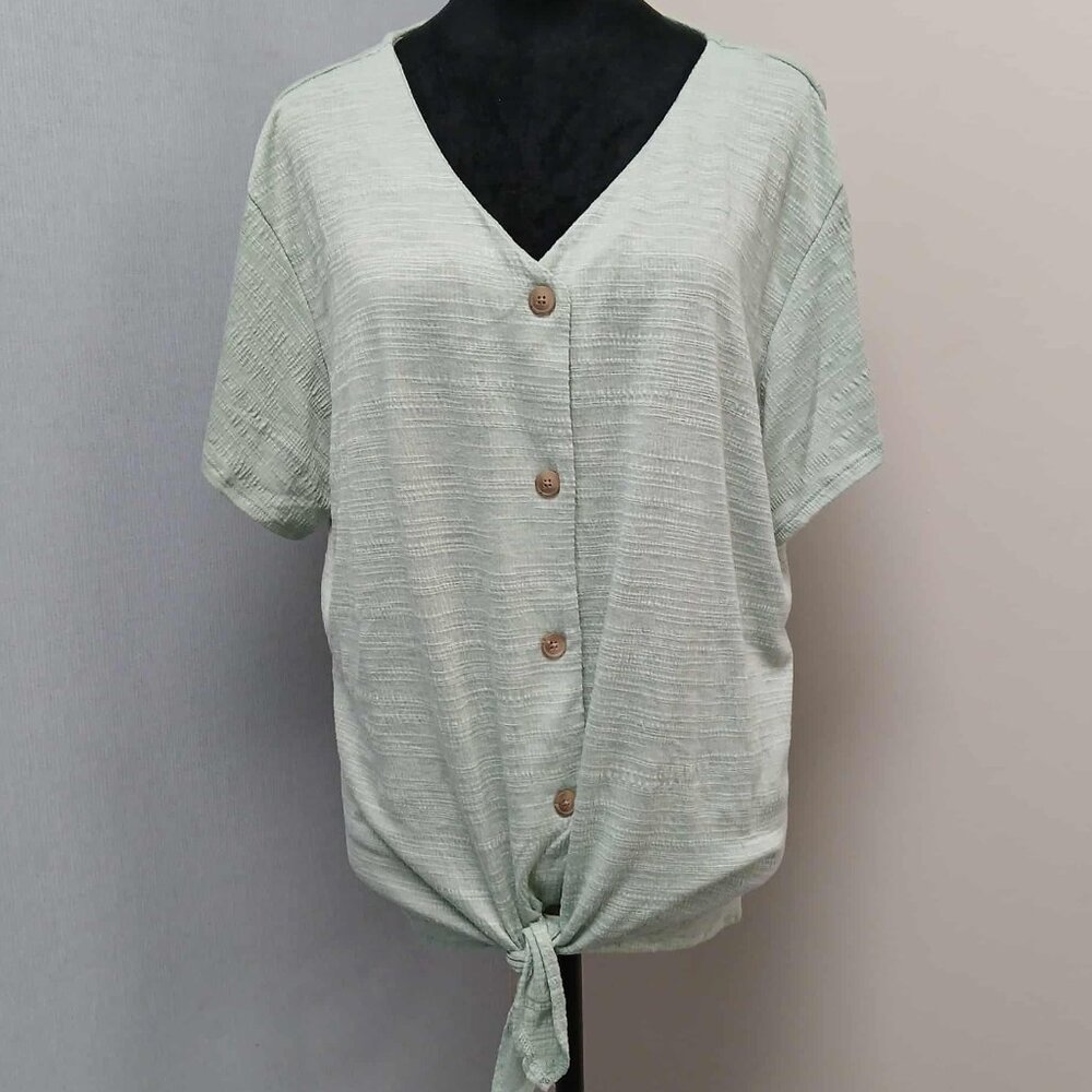 Weatherproof Vintage Women's Size XXL GREEN Short Sleeve Stretch Knit Tie Hem